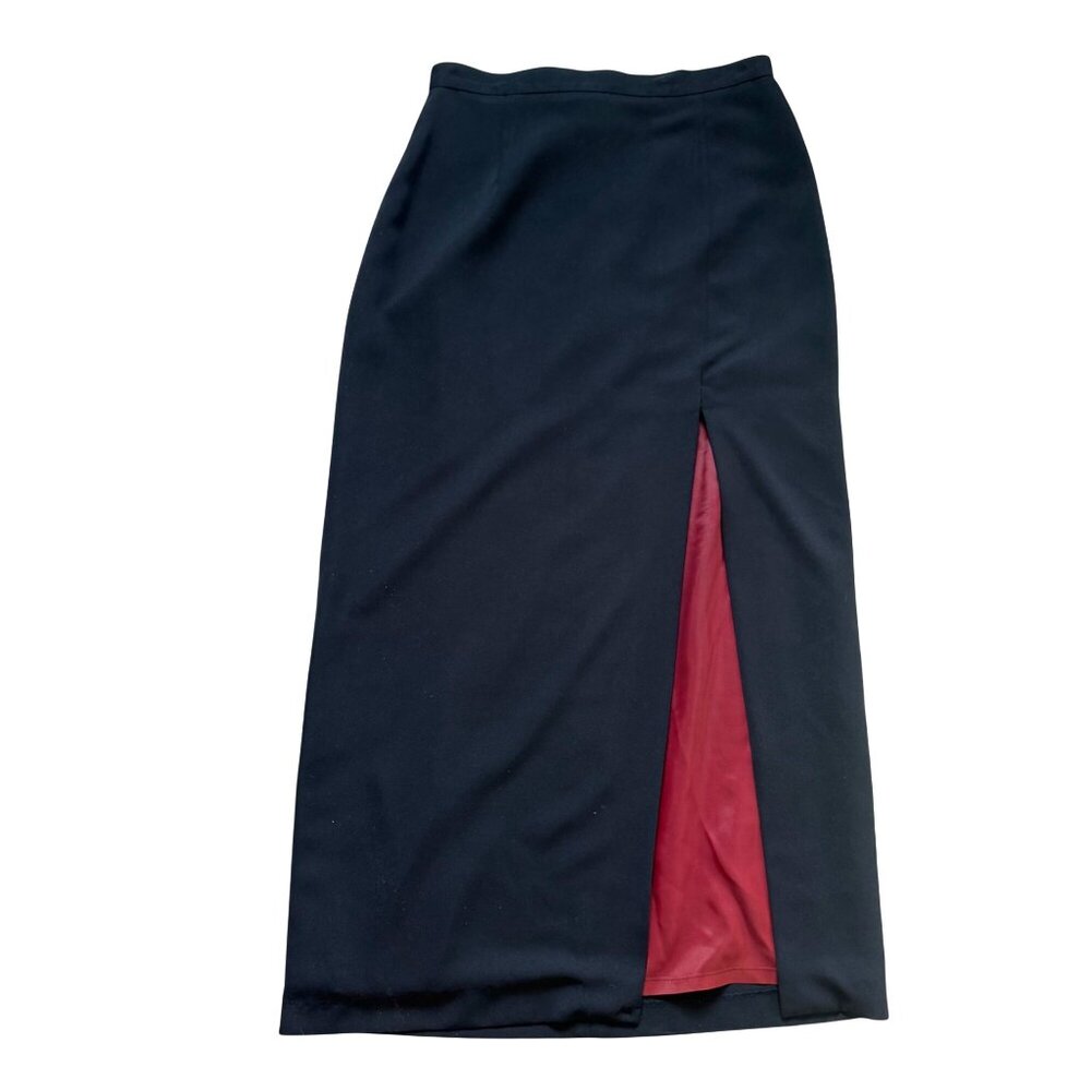Philippe Adec Women's Midi Pencil Skirt 10/42 Navy Slit Career Vintage 90s